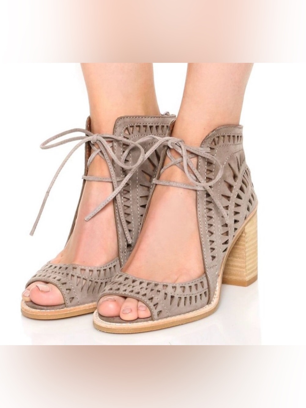 Jeffrey Campbell Cordillo Perforated Tan Leather Tie Bootie Heels Sanda Size 9